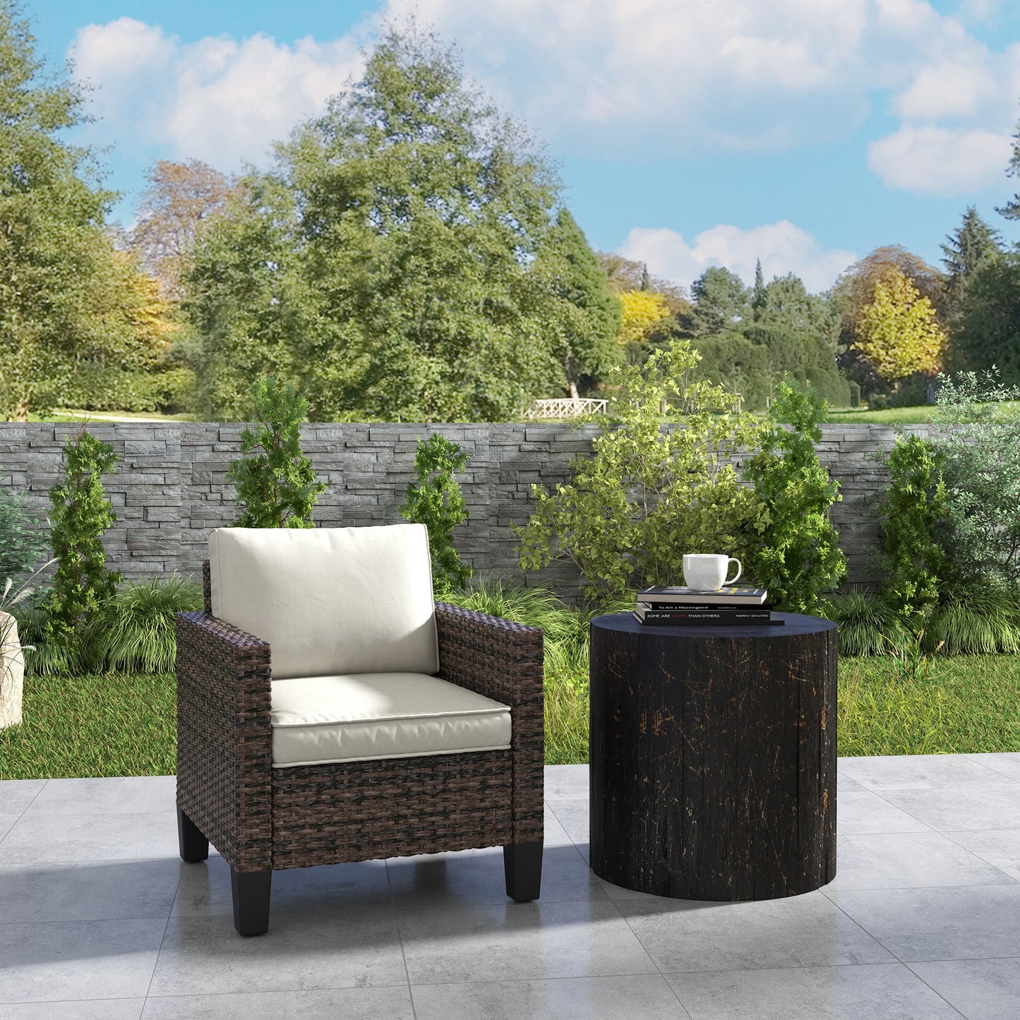 Outsunny Single Rattan Armchair With Cushions Brown Outdoor Garden Lounge Chair Removable Washable Cushion Covers