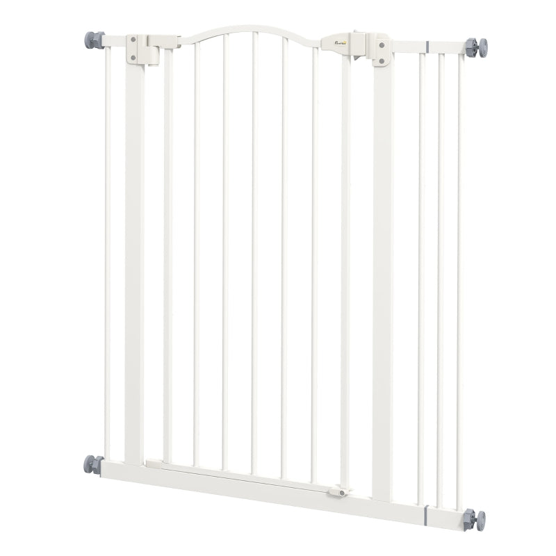 PawHut Metal Pet Safety Gate Dog Gate Folding Fence - Adjustable 74-87cm Width, White - ALL4U RETAILER LTD