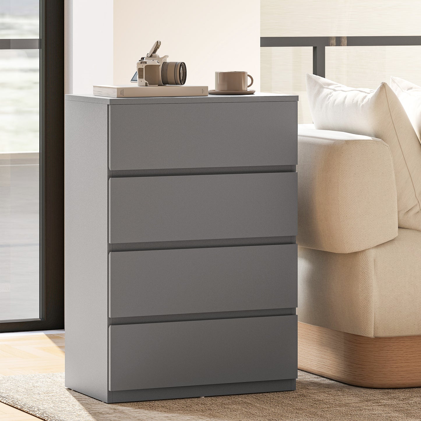 Homcom 4 Drawer Chest Of Drawers Modern Dresser For Bedroom Storage Unit With Stylish Finish