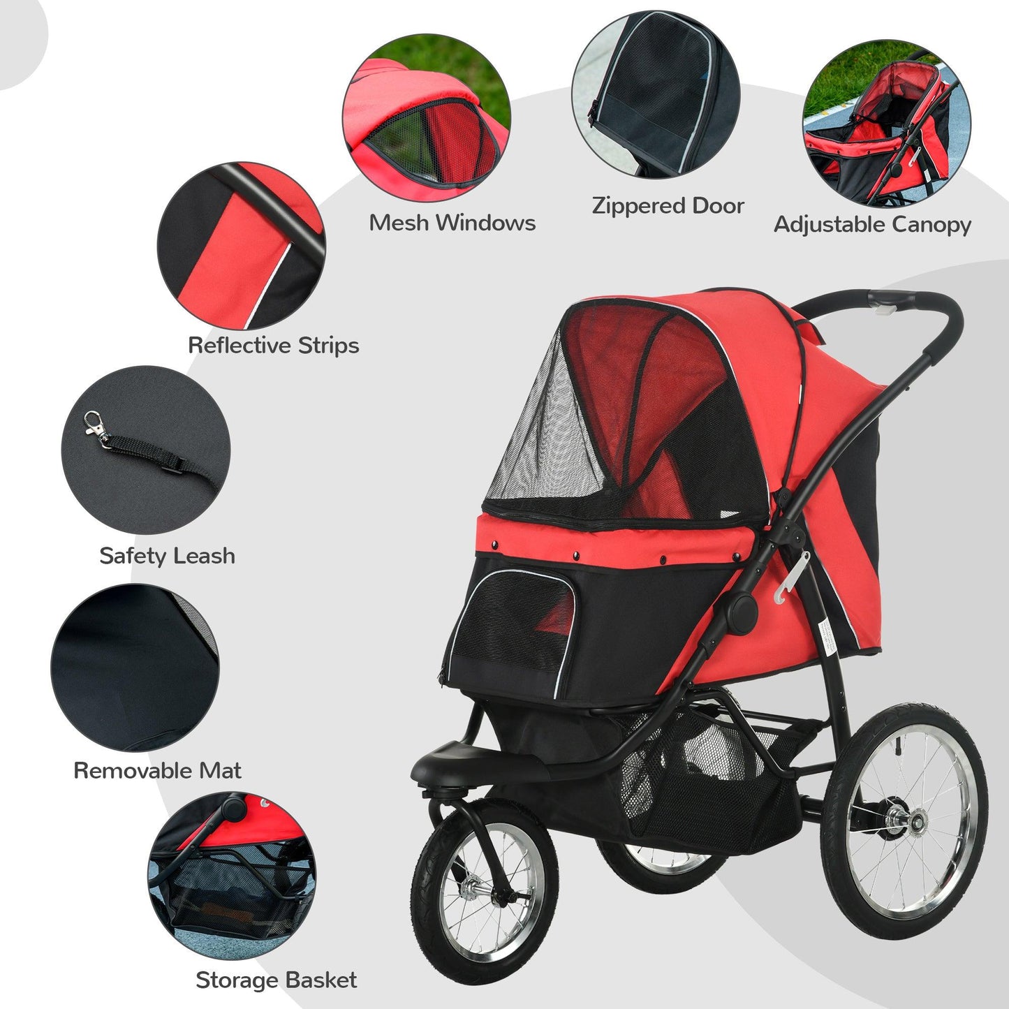 PawHut Red Foldable Pet Stroller Jogger - Medium, Small Dogs - ALL4U RETAILER LTD