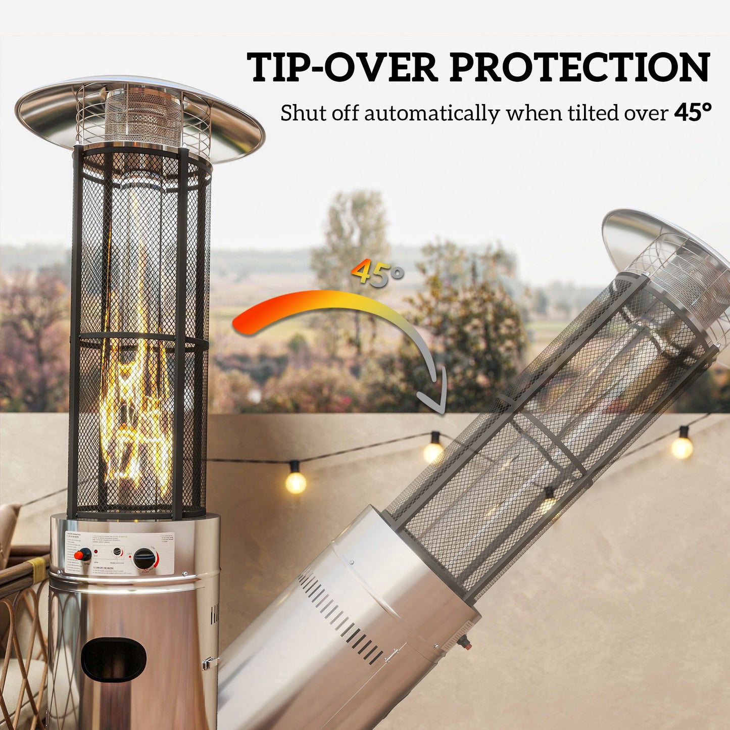 Outsunny 11Kw Adjustable Heat Gas Patio Heater For Outdoor Patio With Pulse Ignition And Durable Metal Casing