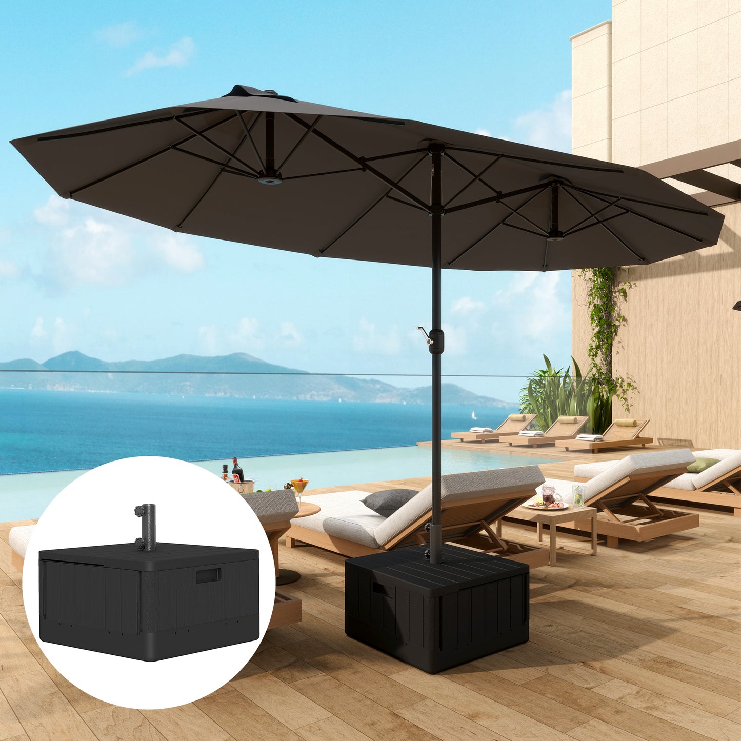 Outsunny Parasol Base With Wheels For 38 And 48 Millimeter Poles Heavy Duty Stand Up To 80 Kg Or 50 Kg Water Black