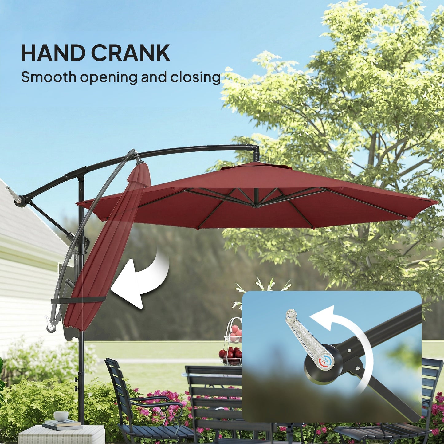 Outsunny 3 M Overhanging Cantilever Parasol With Cross Base In Wine Red UV Resistant