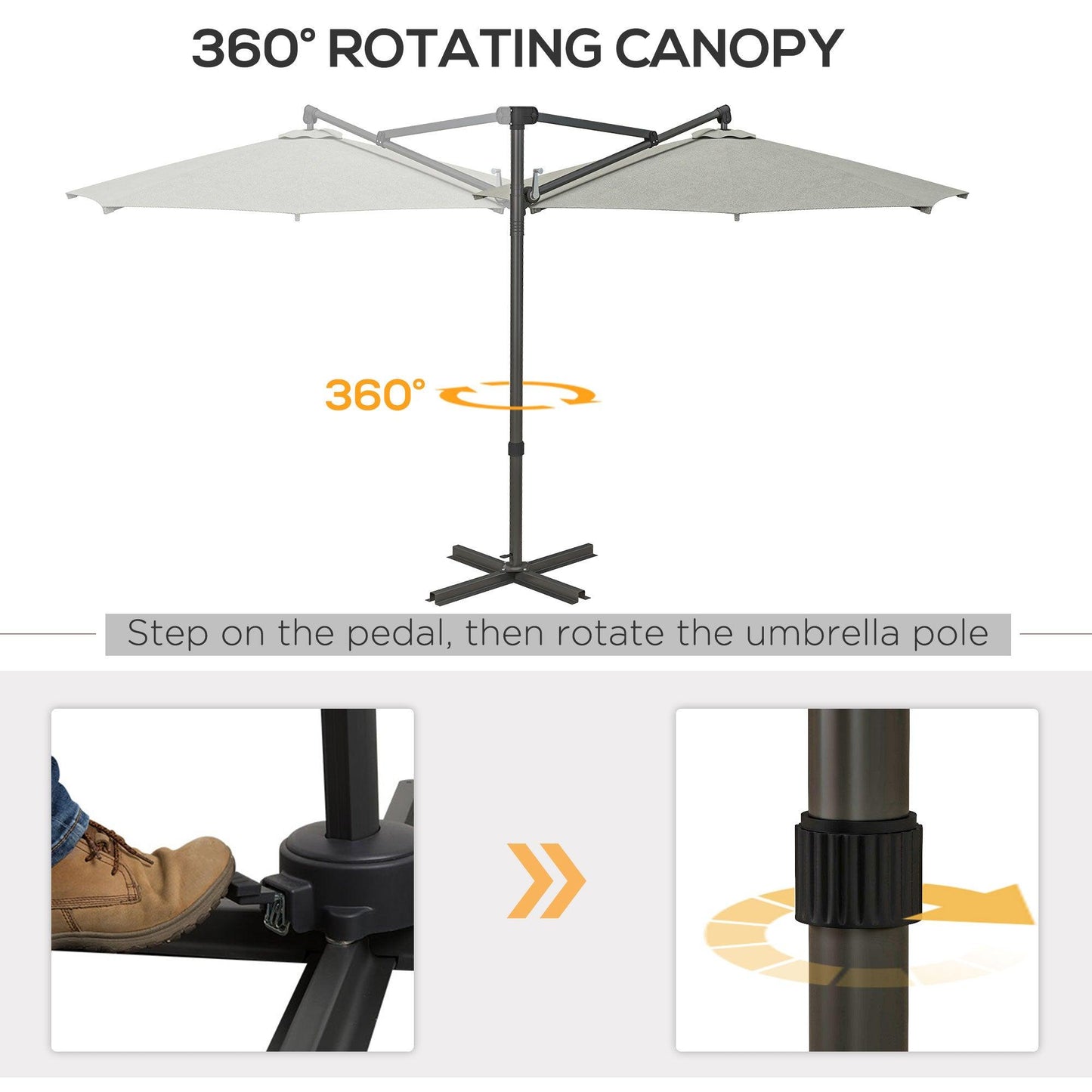 Outsunny 3 m Cantilever Banana Parasol with Cross Base, 360Â° Rotation Patio Umbrella with Crank Handle, Tilt, Beige - ALL4U RETAILER LTD