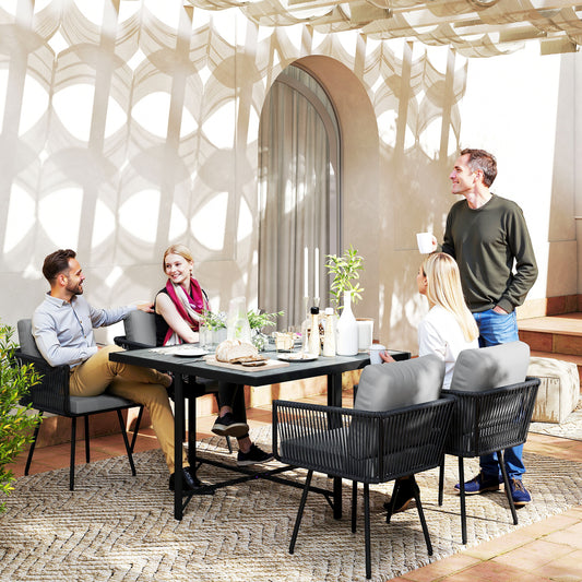 Outsunny 5 Piece Garden Dining Set With Wood Plastic Table And Four Armchairs In Light Grey