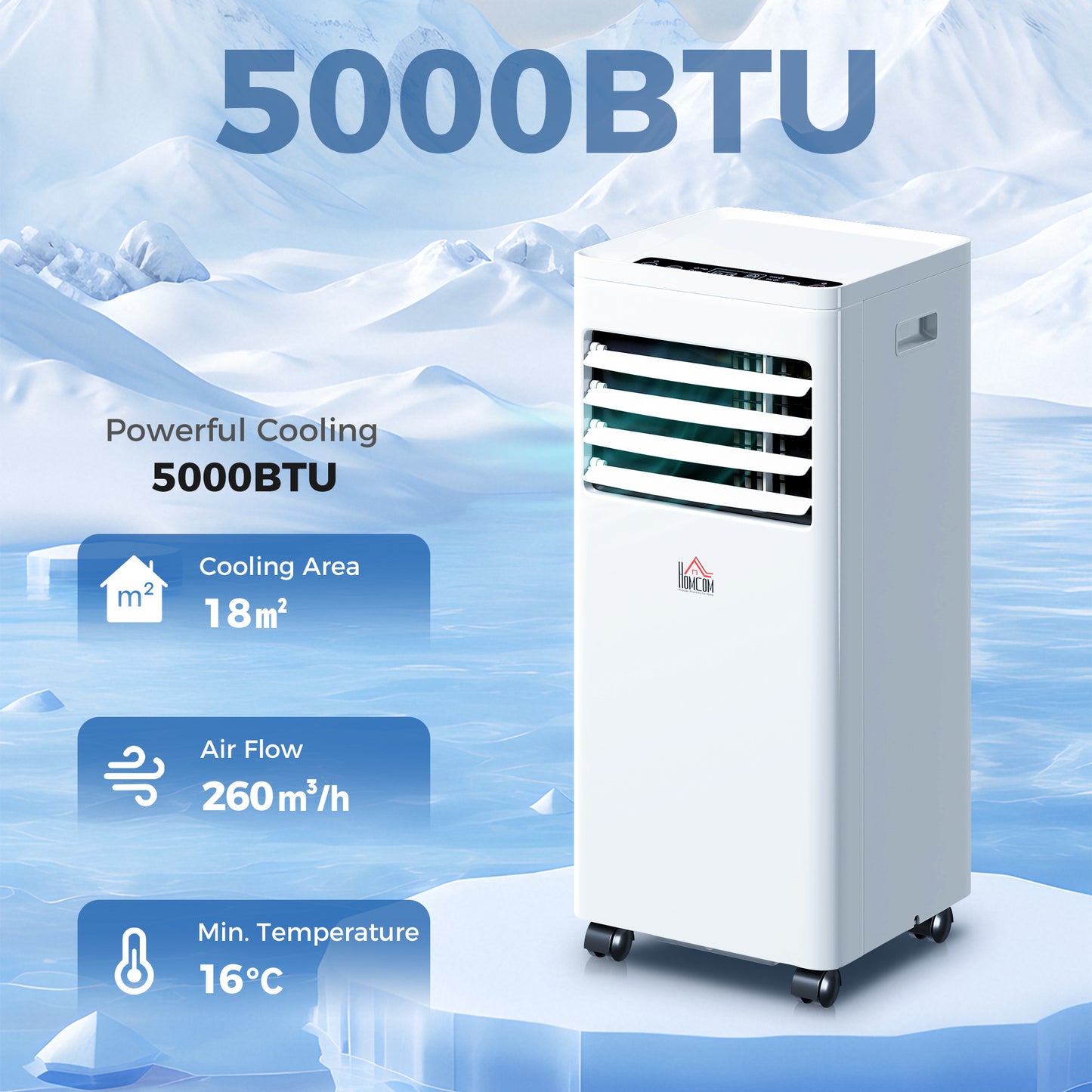HOMCOM Portable Air Conditioner 9000 BTU With Display 4 In 1 Cooling Dehumidifying Sleep Mode Up To 28 Square Meters