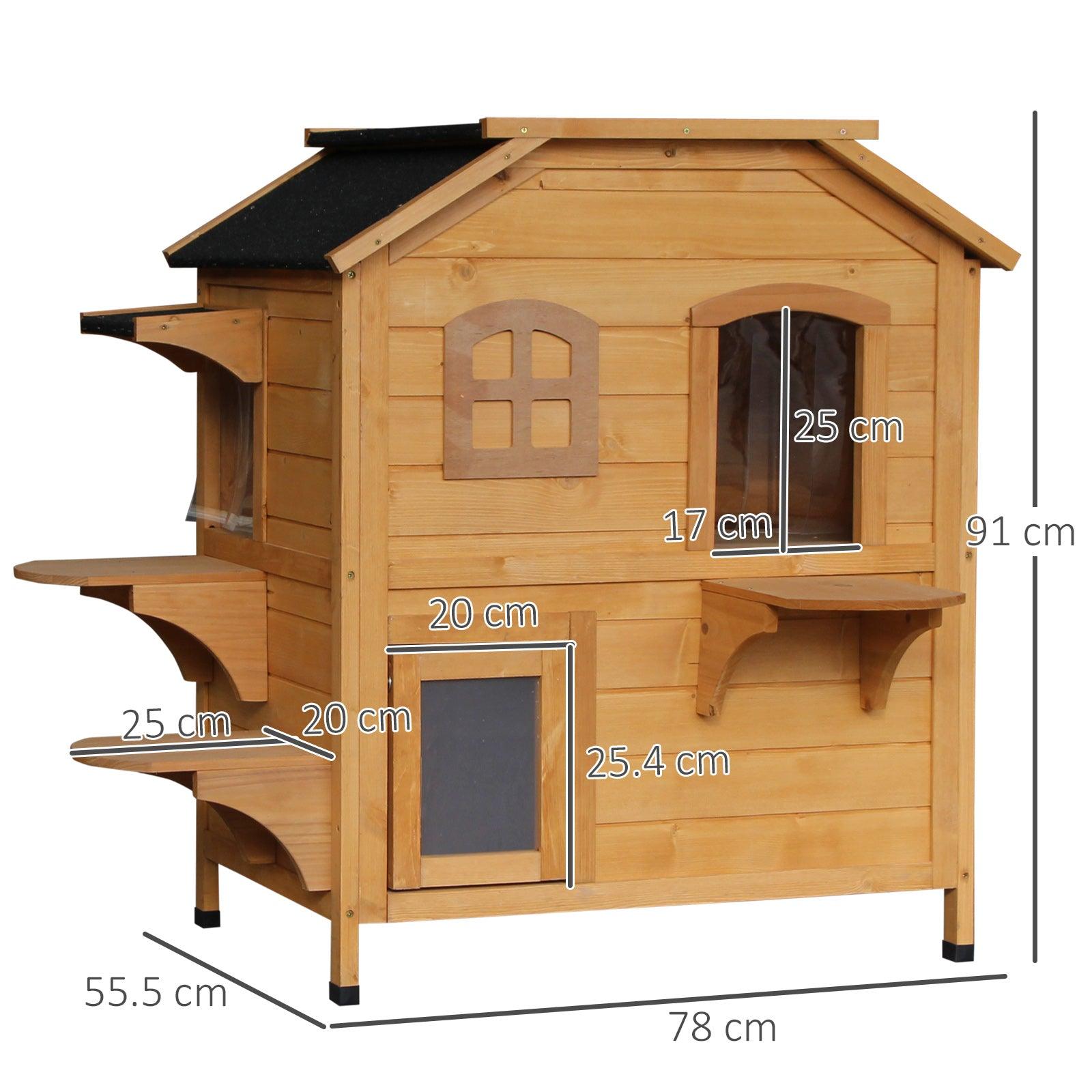 PawHut 2 Floor Wooden Cat House Condo - Outdoor Pet Shelter - ALL4U RETAILER LTD