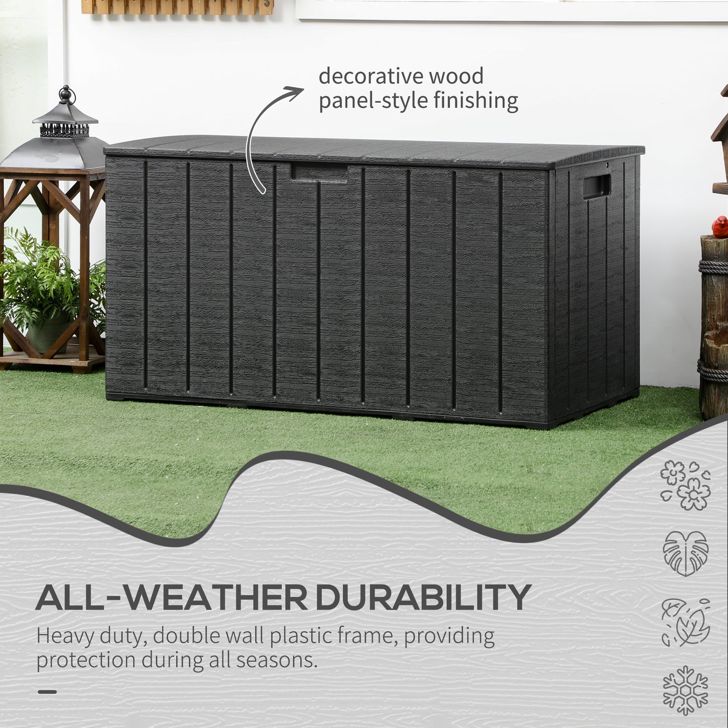 Outsunny 336 Litre Garden Storage Box Water Resistant Heavy Duty Double Wall Plastic Container Outdoor Organizer
