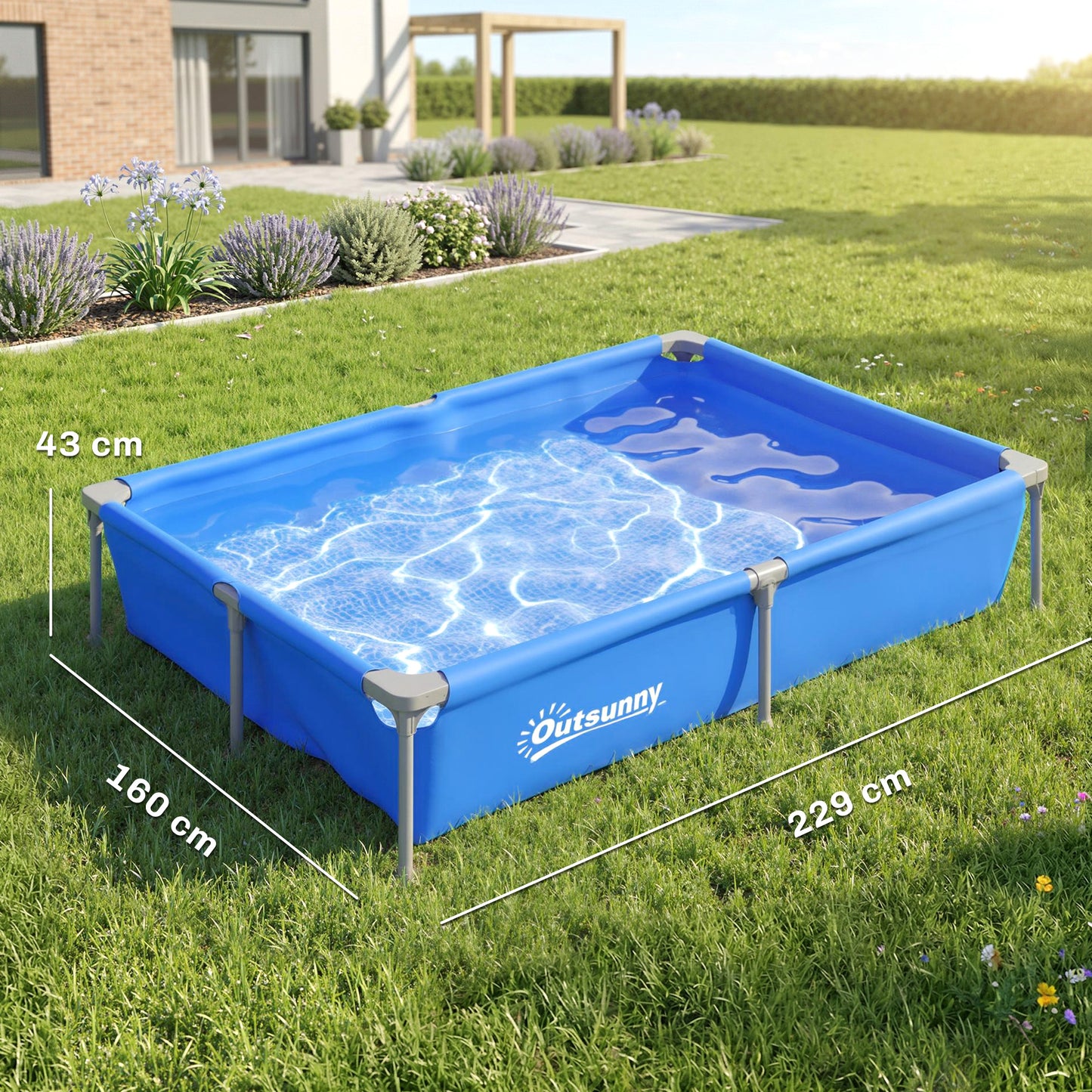 Outsunny Metal Frame Rectangular Above Ground Pool With Repair Patch 229x160x43 Cm Blue