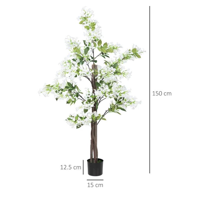 HOMCOM Set of 2 Artificial Honeysuckle Flower Plants in Pot with Curved Boots for Indoor and Outdoor Decor - 15x15x150cm - White - ALL4U RETAILER LTD