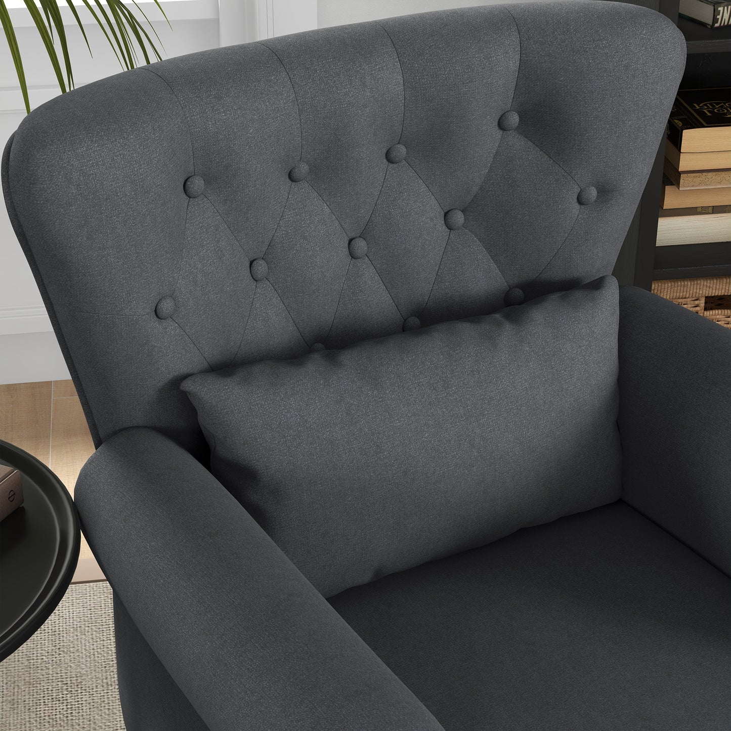 HOMCOM Chic Dark Grey Chesterfield Wingback Accent Chair with Tufted Upholstery and Lumbar Pillow - ALL4U RETAILER LTD