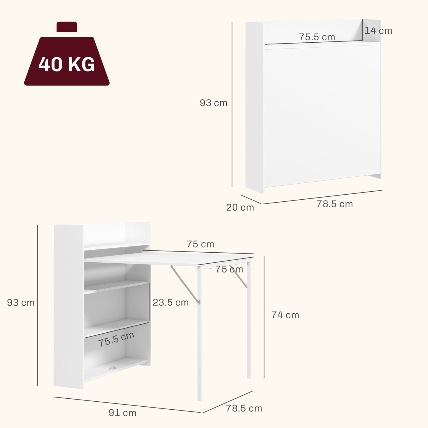 HOMCOM Extendable Folding Dining Table With 4 Tier Shelves Drop Leaf Kitchen Table White
