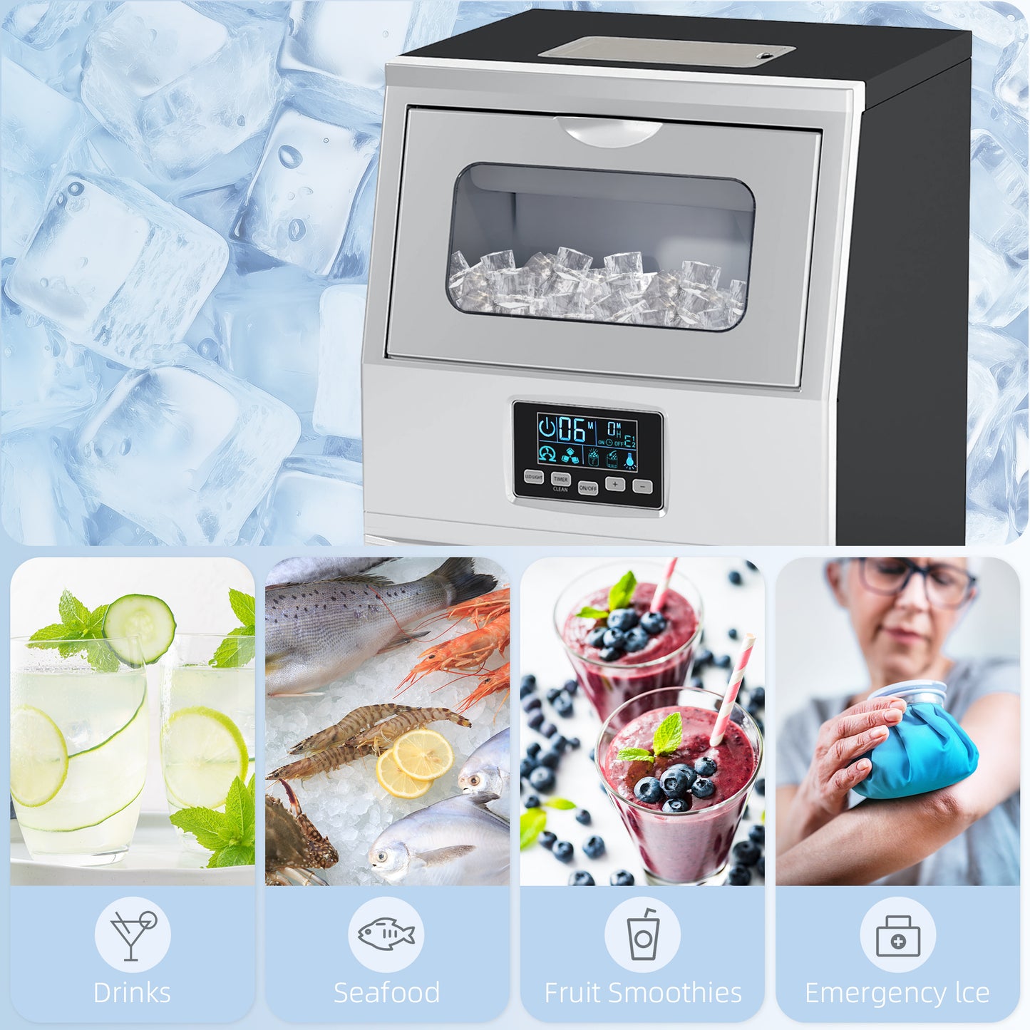 HOMCOM Commercial Ice Maker With 4Kg Ice Storage Silver Tone High Capacity 30Kg Daily Ice Production