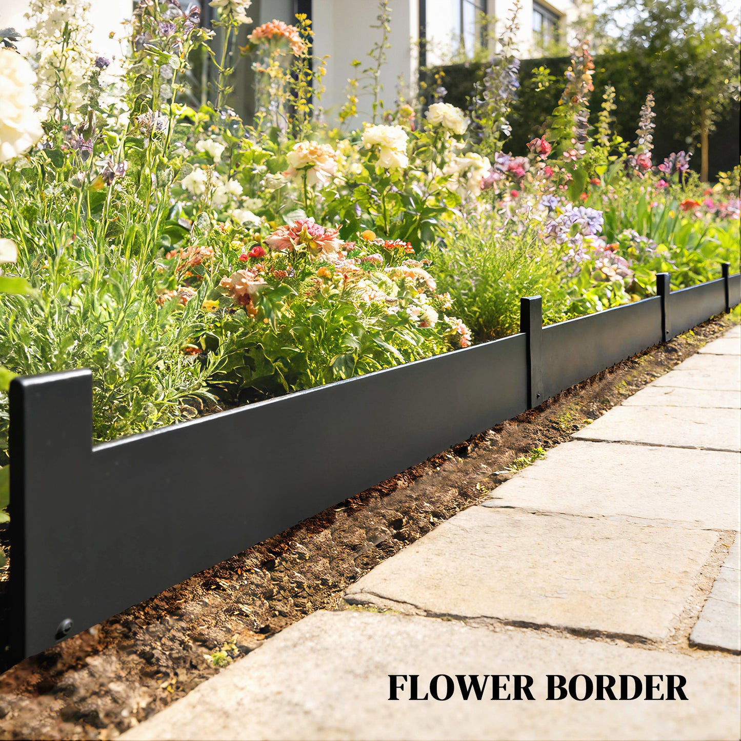 Outsunny 5Pcs Garden Fence Set Metal Picket Fence Panels 115x15cm Black Weatherproof