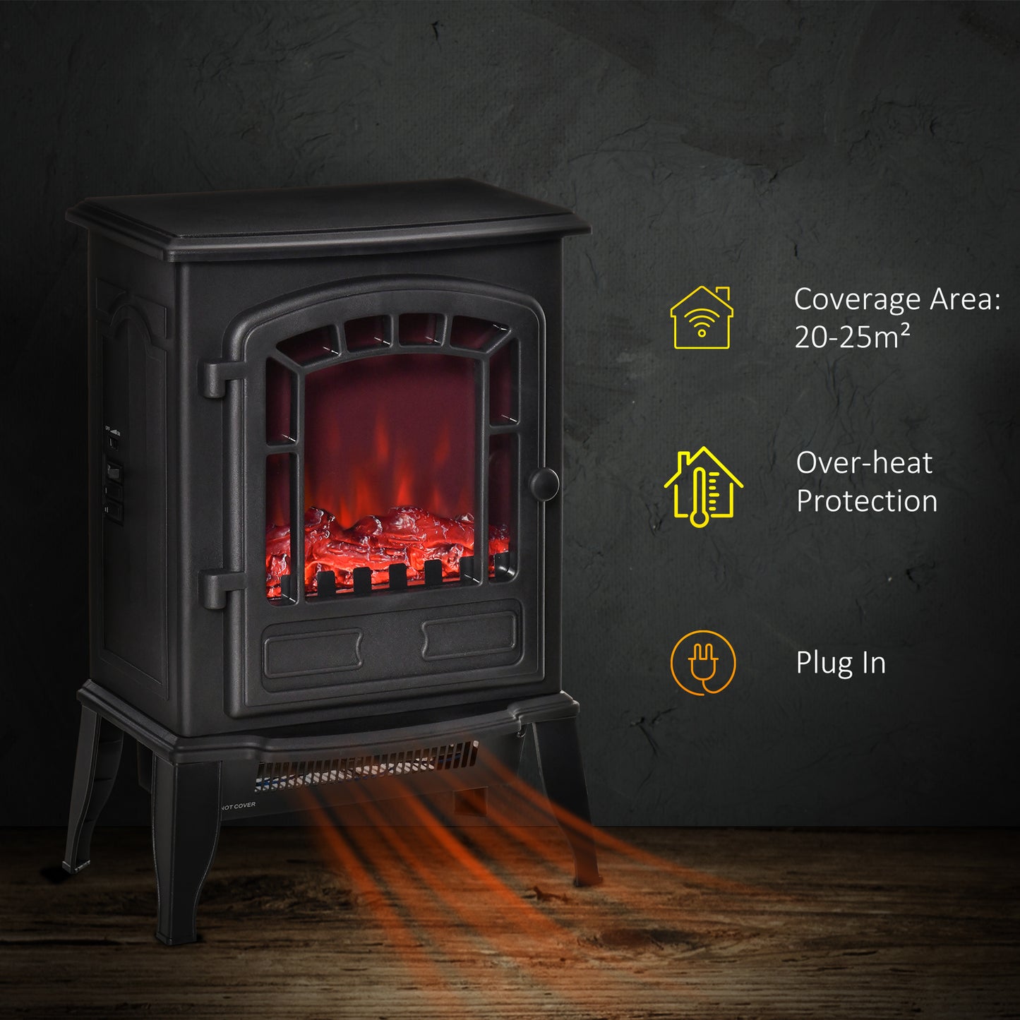 HOMCOM Freestanding Electric Fireplace Heater with Realistic Flame and Overheat Protection - 1000W/2000W, Elegant Black Design - ALL4U RETAILER LTD