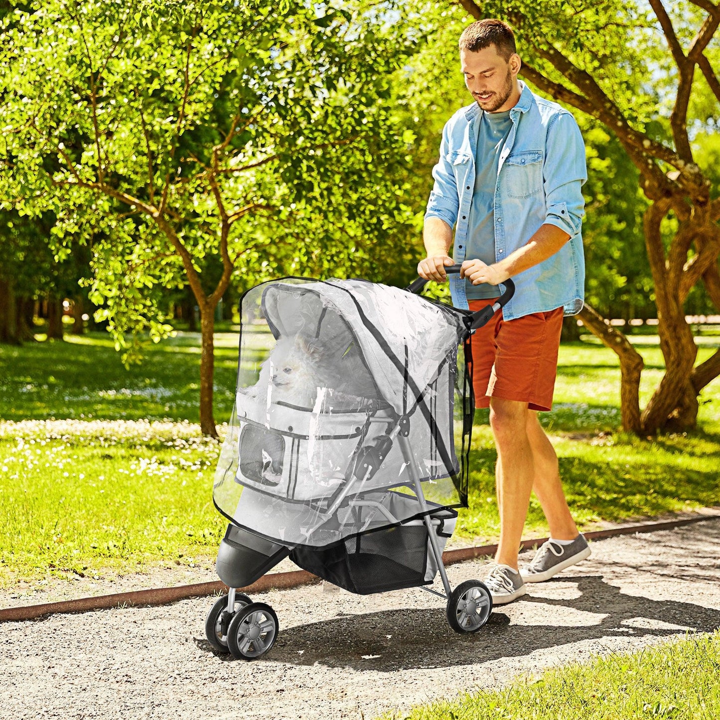 PawHut Dog Stroller with Cover, Grey - ALL4U RETAILER LTD