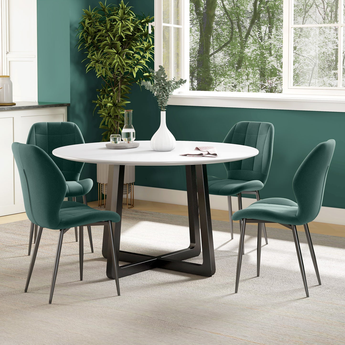 HOMCOM Set of Four Dark Green Flannel Tub Dining Chairs - ALL4U RETAILER LTD