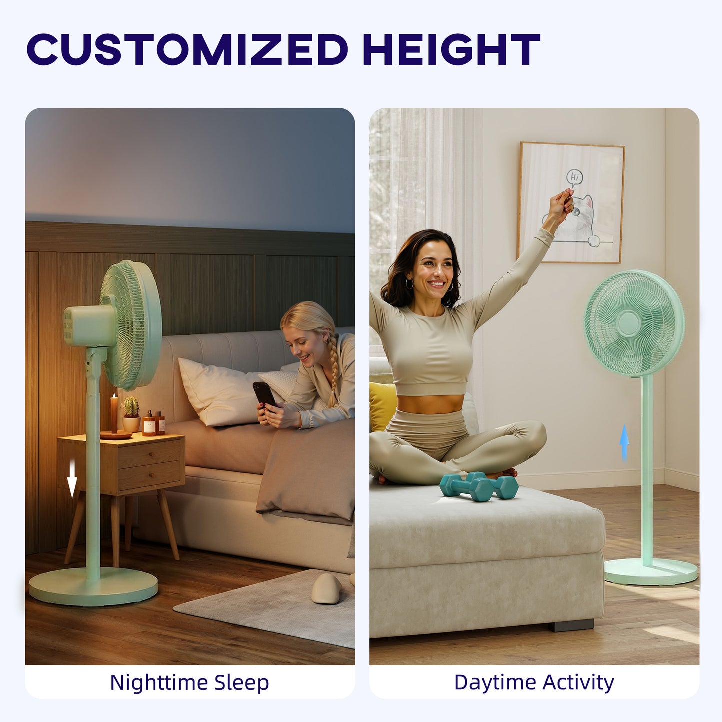 HOMCOM 40 cm Standing Floor Fan With 80 Degree Oscillation Adjustable Tilt And Height 4 Speeds Remote Control Green