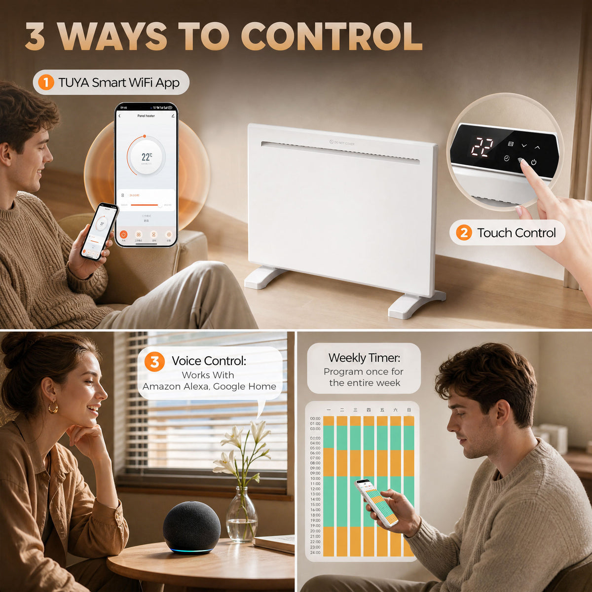 Homcom Smart Panel Heater 1000W App Control With Weekly Timer White