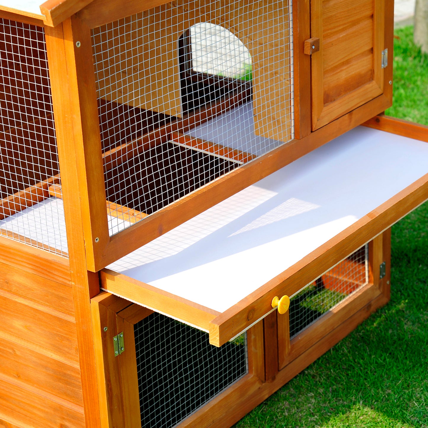 PawHut Deluxe 2-Story Wooden Rabbit Hutch with Run and Sliding Tray for Small Animals - ALL4U RETAILER LTD