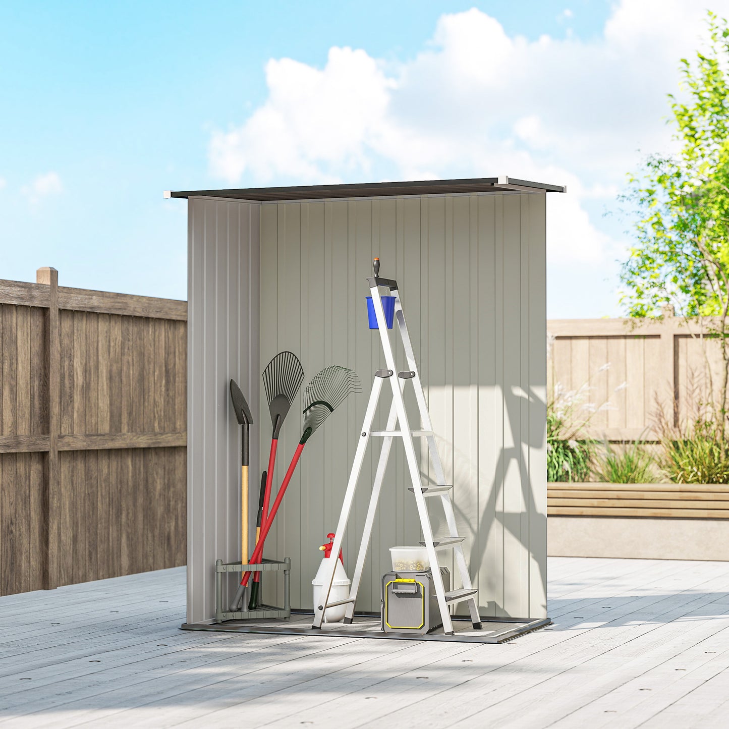 Outsunny 5ft x 3ft Metal Garden Storage Shed With Sloped Roof Lockable Door Light Grey