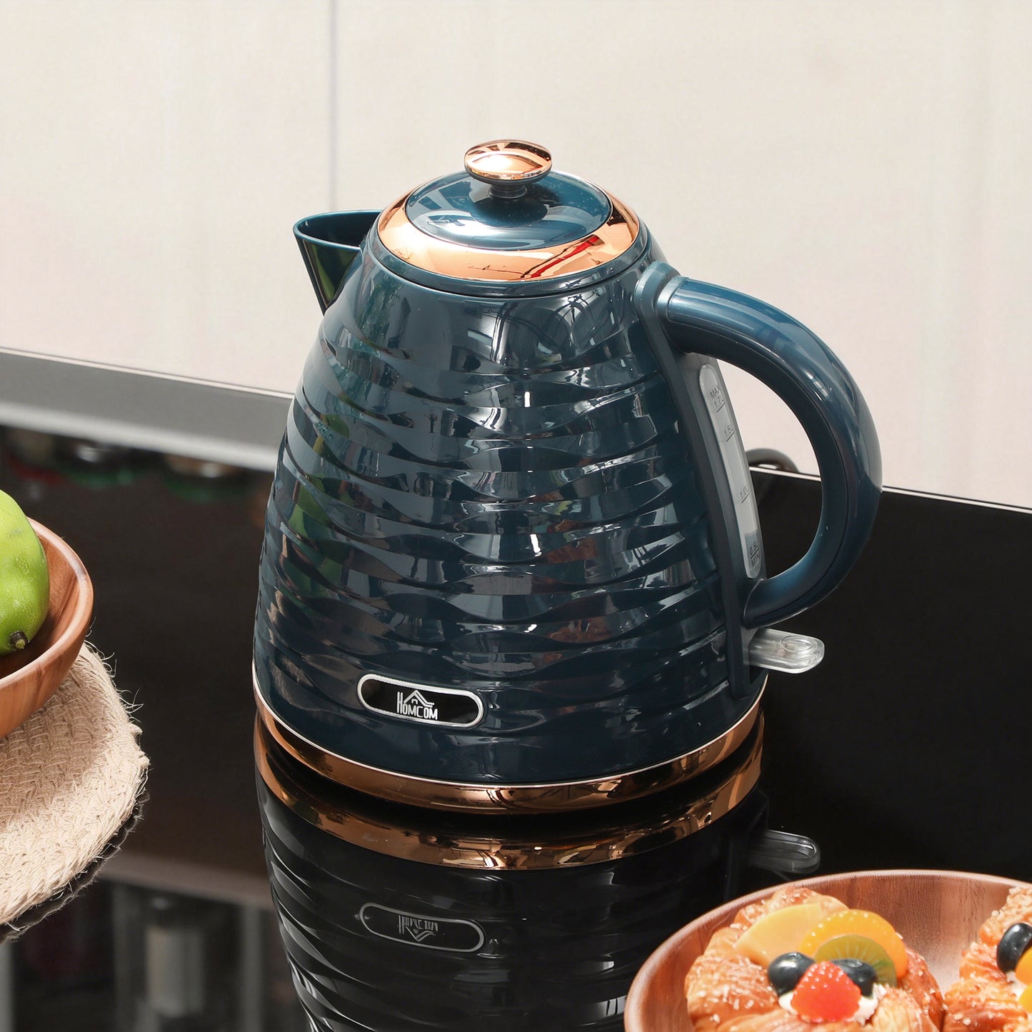 HOMCOM 3kW Rapid Boil Honeycomb Kettle Dark Blue Electric Tea and Coffee Maker for Fast Boiling Water