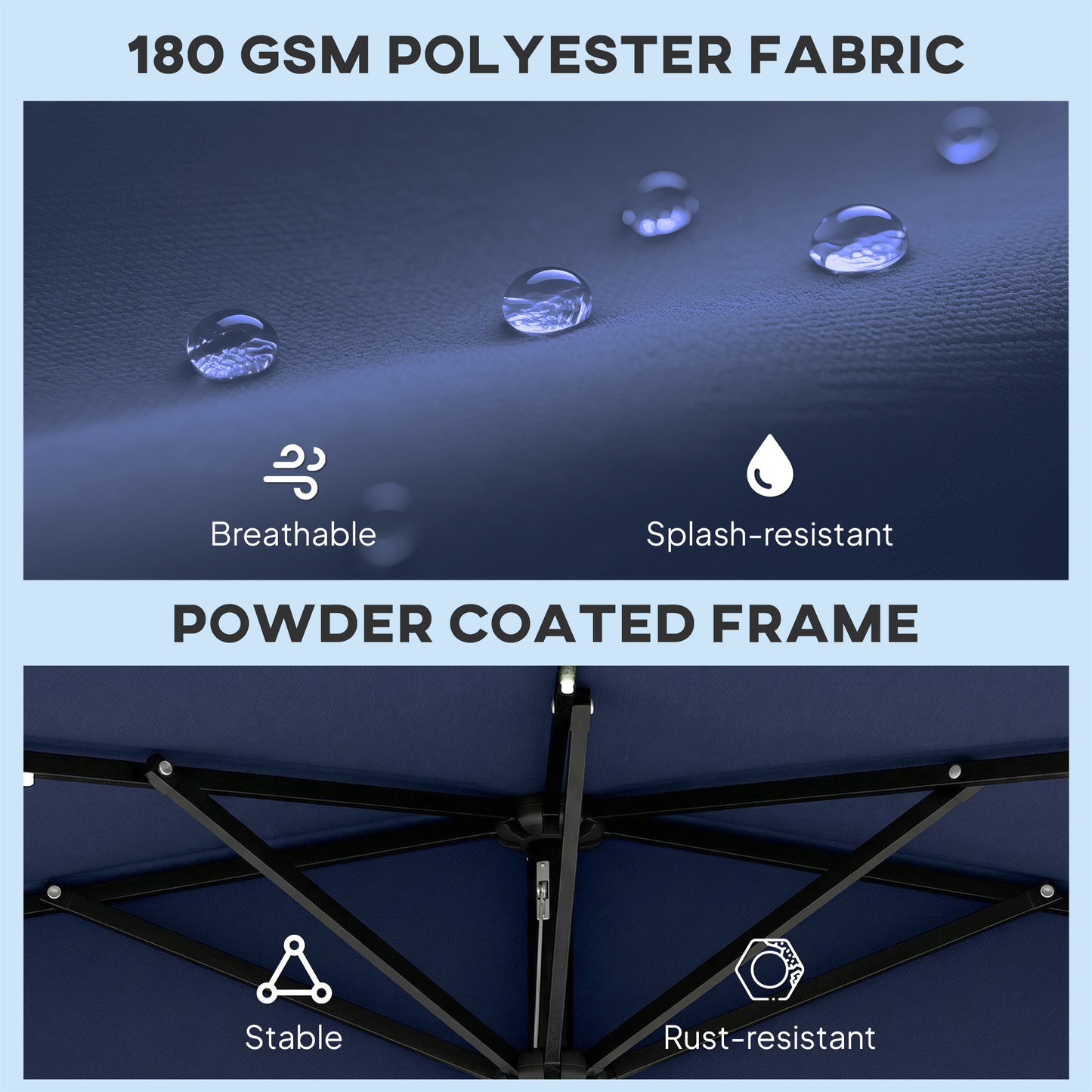 Outsunny 2.6m Half Garden Parasol With Solar LED Lights UPF50 Umbrella Semi Round Tilt 30 Degree Crank Handle Dark Blue