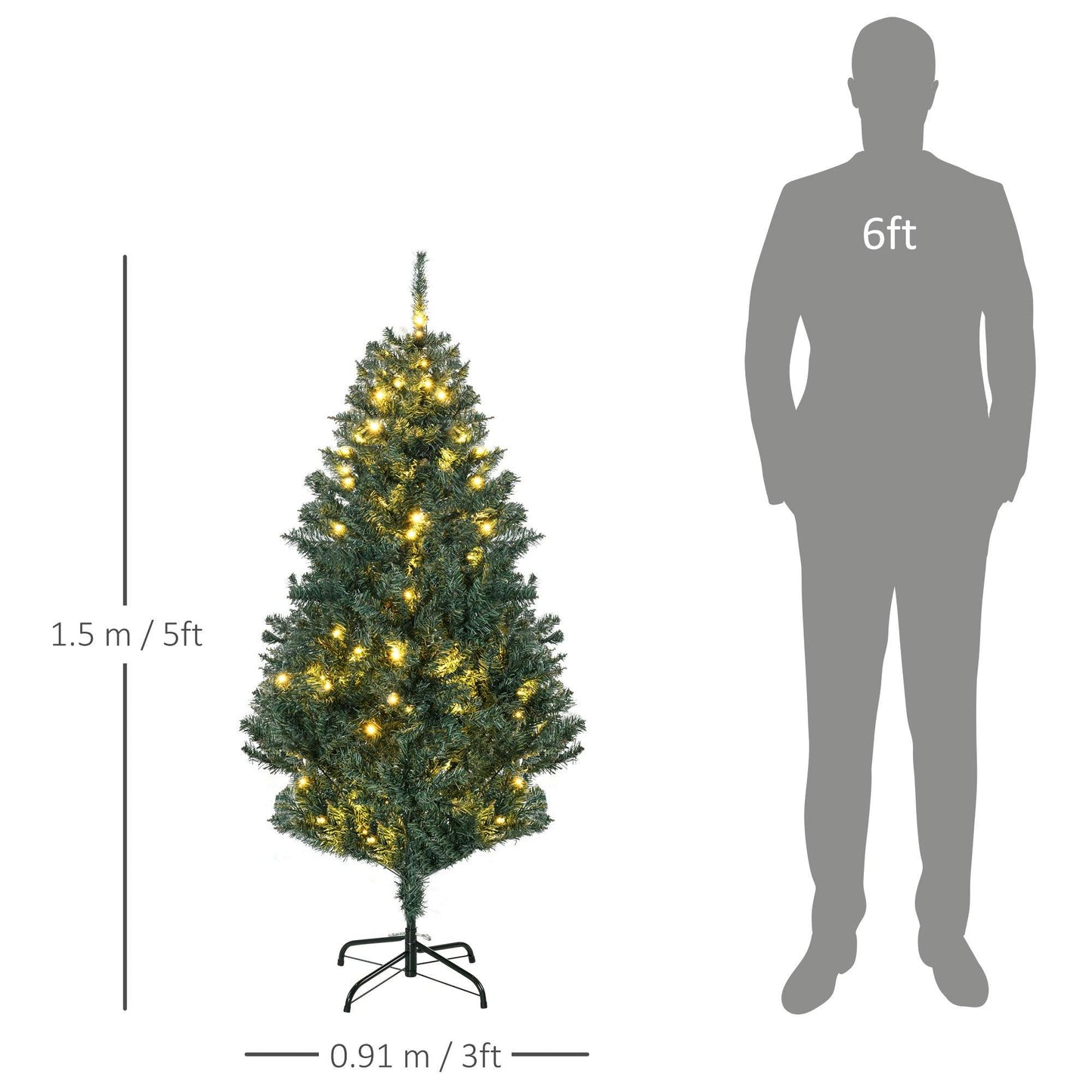 HOMCOM 5' Prelit Christmas Tree with Warm White LED Lights - ALL4U RETAILER LTD