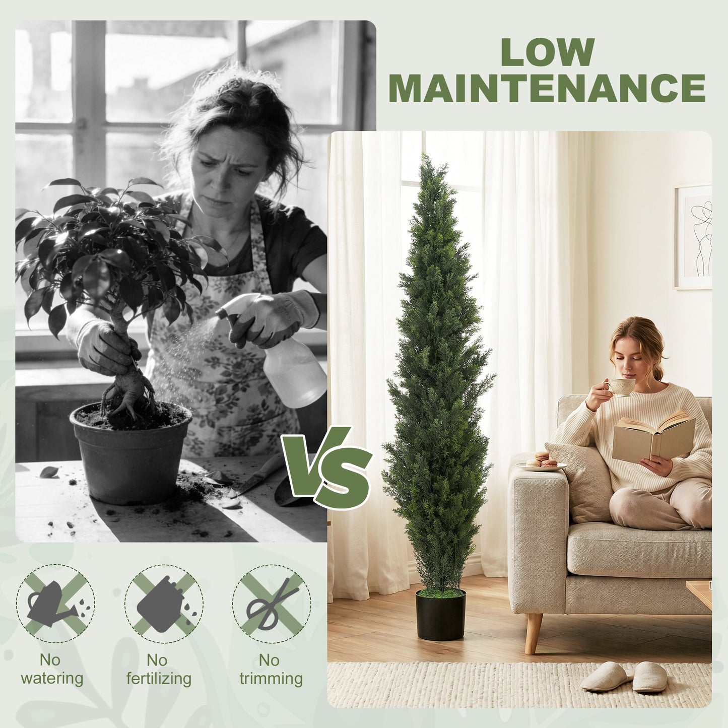 HOMCOM Set Of 2 Decorative Artificial Cypress Topiary Trees In Weighted Pots 150 Cm Tall With 2035 Leaves