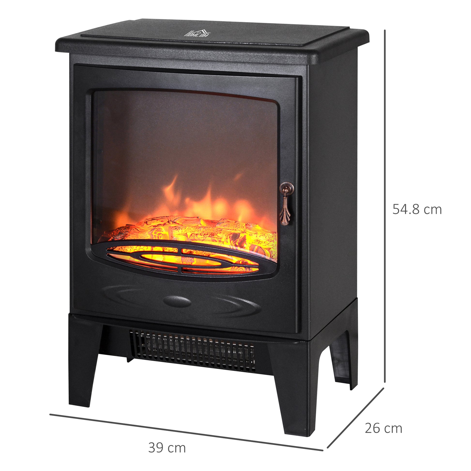 HOMCOM Freestanding Electric Heater with Faux Flame Effect and Safety Thermostat - 950W/1850W Tempered Glass Design - ALL4U RETAILER LTD