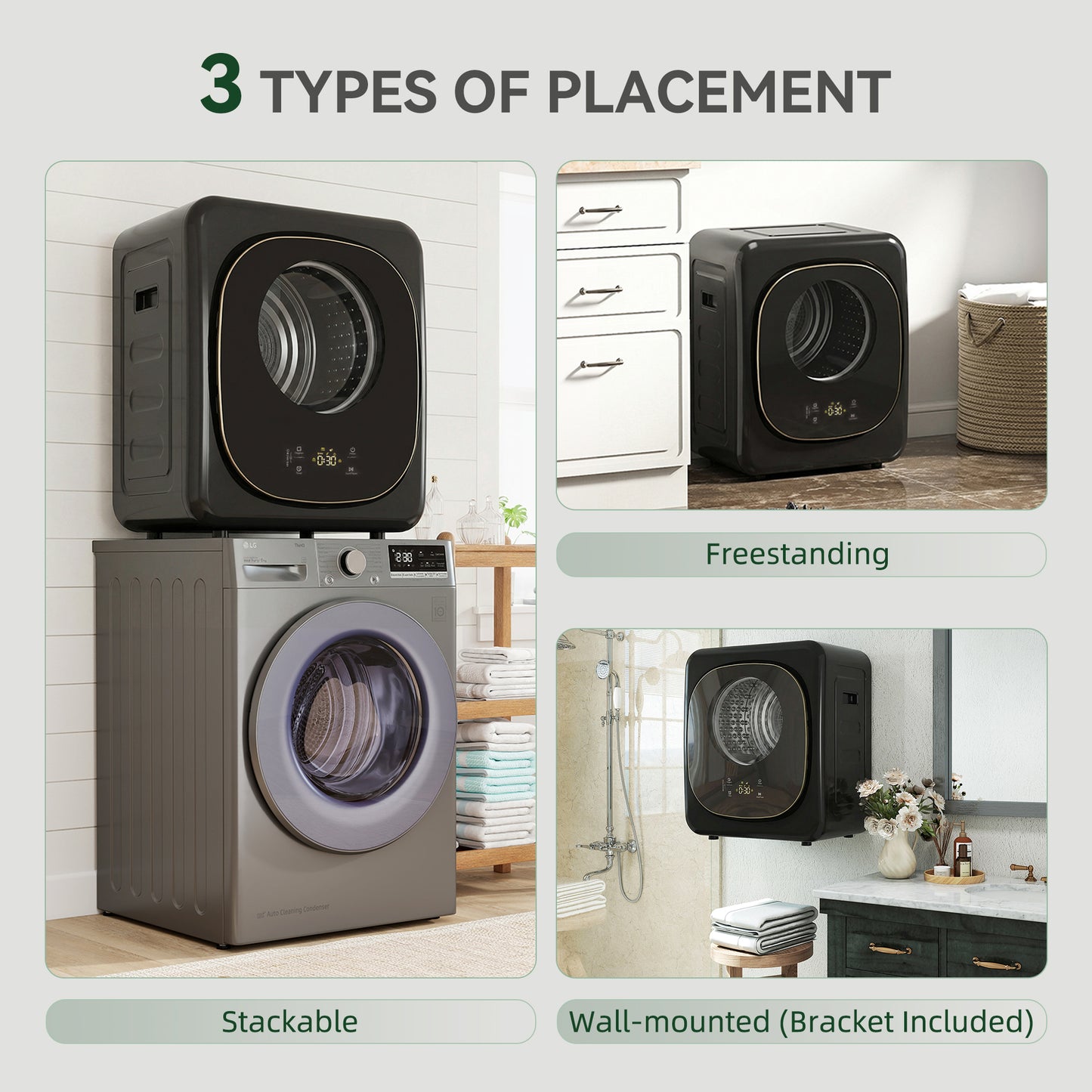 HOMCOM 4kg Vented Tumble Dryer 800W 5 Drying Modes Compact Freestanding Front Tumble Dryer Black