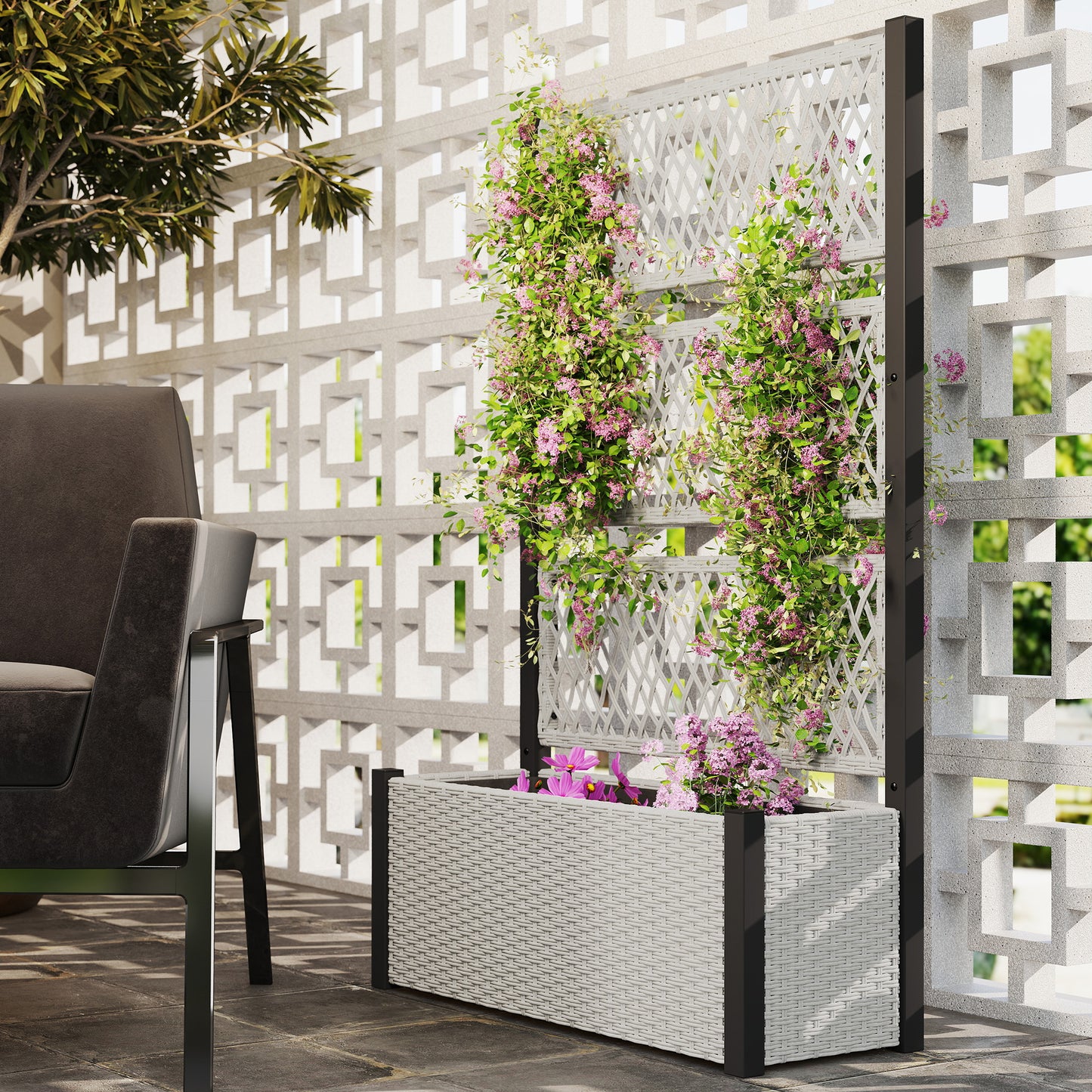 Outsunny Garden Planter Box With Trellis Liner For Climbing Plants Vegetables Flowers 90x35x148 Cm Mixed Grey