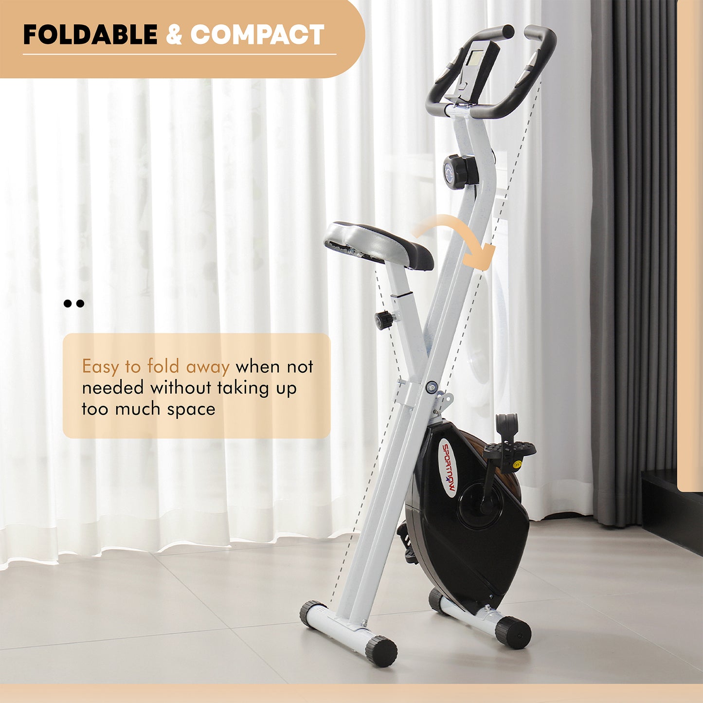 SPORTNOW Foldable Quiet Magnetic Resistance Exercise Bike with Heart Rate Monitor for Home Use, Black & White - ALL4U RETAILER LTD