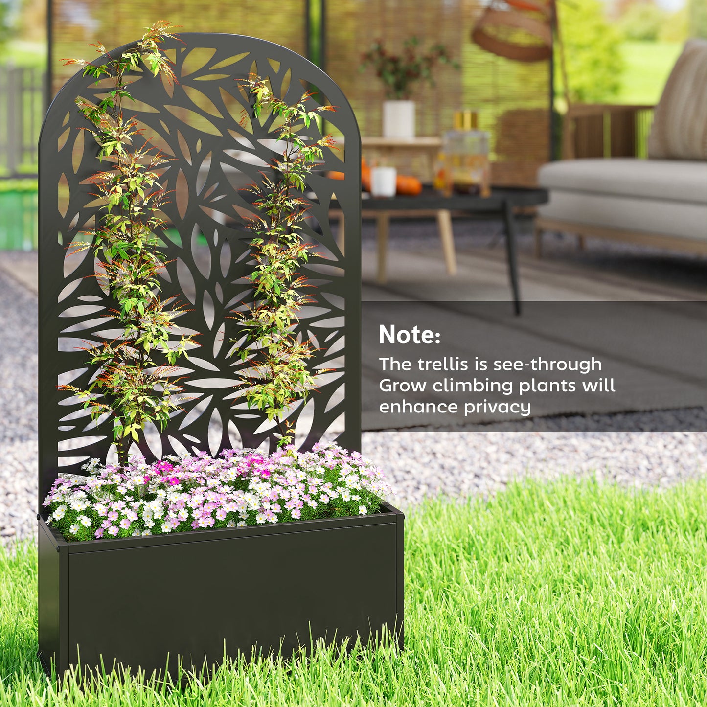 Outsunny Metal Garden Bed With Trellis, Wall Mounted Or Freestanding Raised Planter, Curved Privacy Screen