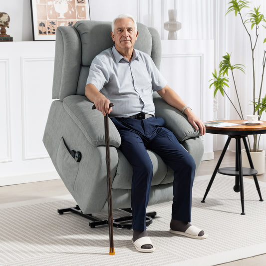 HOMCOM Eight Point Massage Electric Lift Chair Recliner With Remote Control 135 Degree Back Recline Light Grey
