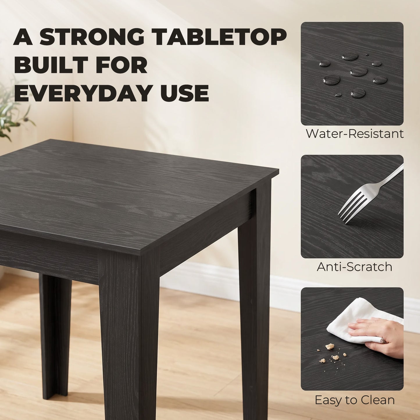 HOMCOM Modern Square Dining Table For Four With Wood Effect Finish