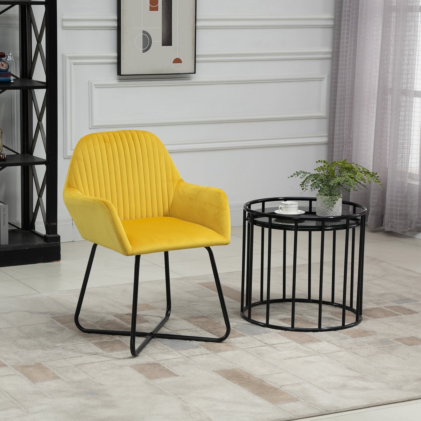 HOMCOM Yellow Velvet Accent Chair with Stylish Metal Base for Modern Living Spaces - ALL4U RETAILER LTD