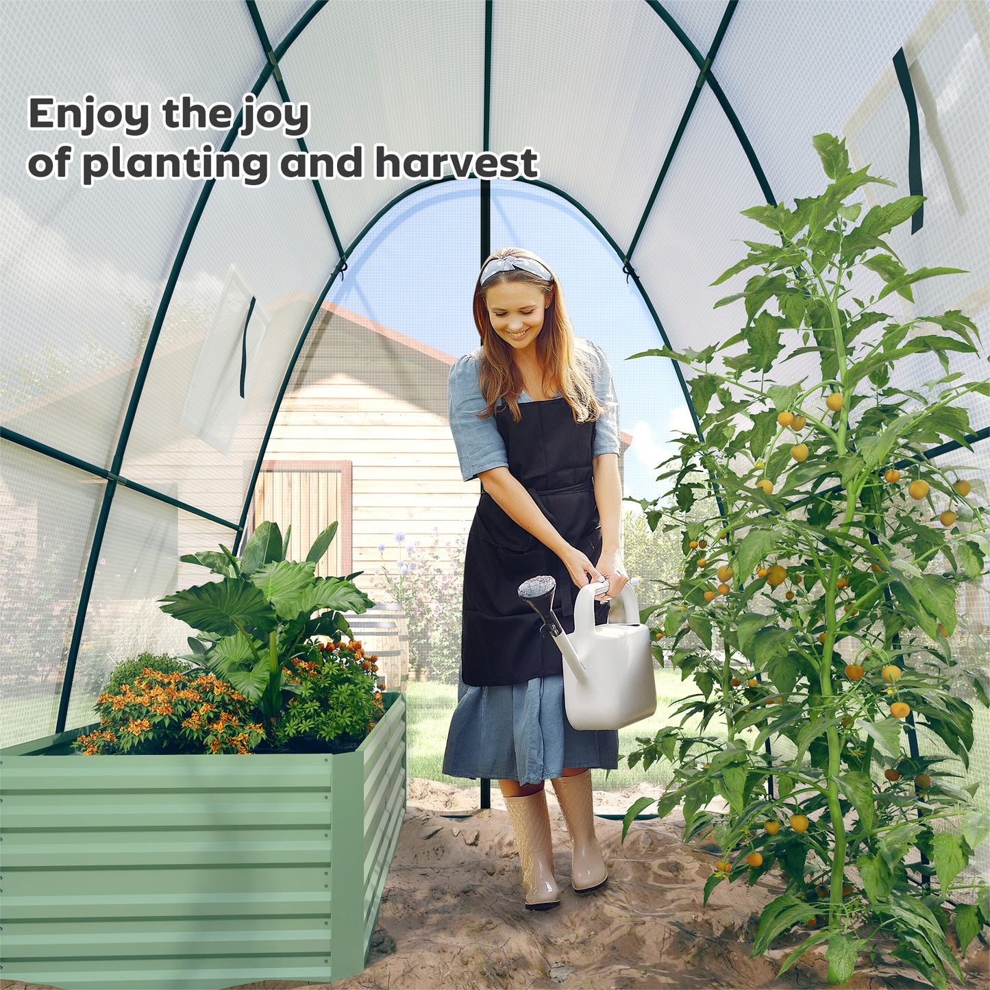 Outsunny Walk In Polytunnel Greenhouse With Sandbags Two Doors Screen Windows Size 1.8x1.8x2 Meters White