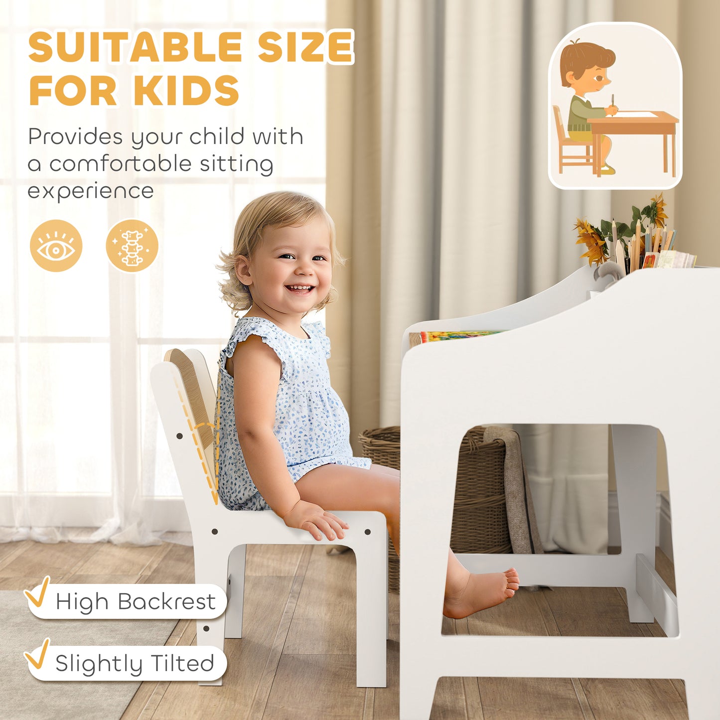 AIYAPLAY Kids Desk And Chair Set With Storage Shelves For Study Room Ideal Gift For Three To Eight Years Natural