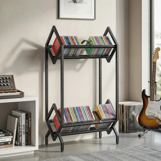 HOMCOM 50 CD Storage Rack 2 Tier Metal CD Organizer Free Standing Easy to Assemble Black