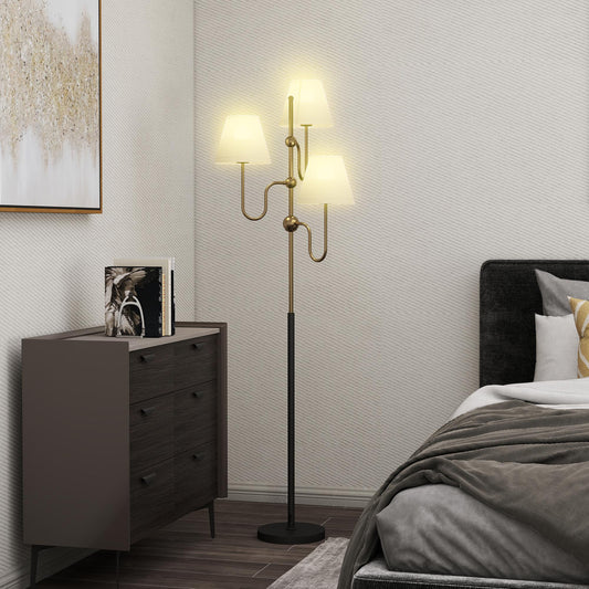 HOMCOM Floor Lamp 165 cm Standing Lamp With 3 Lights and Foot Switch For Living Room Bedroom Office E27 Base 40W Max