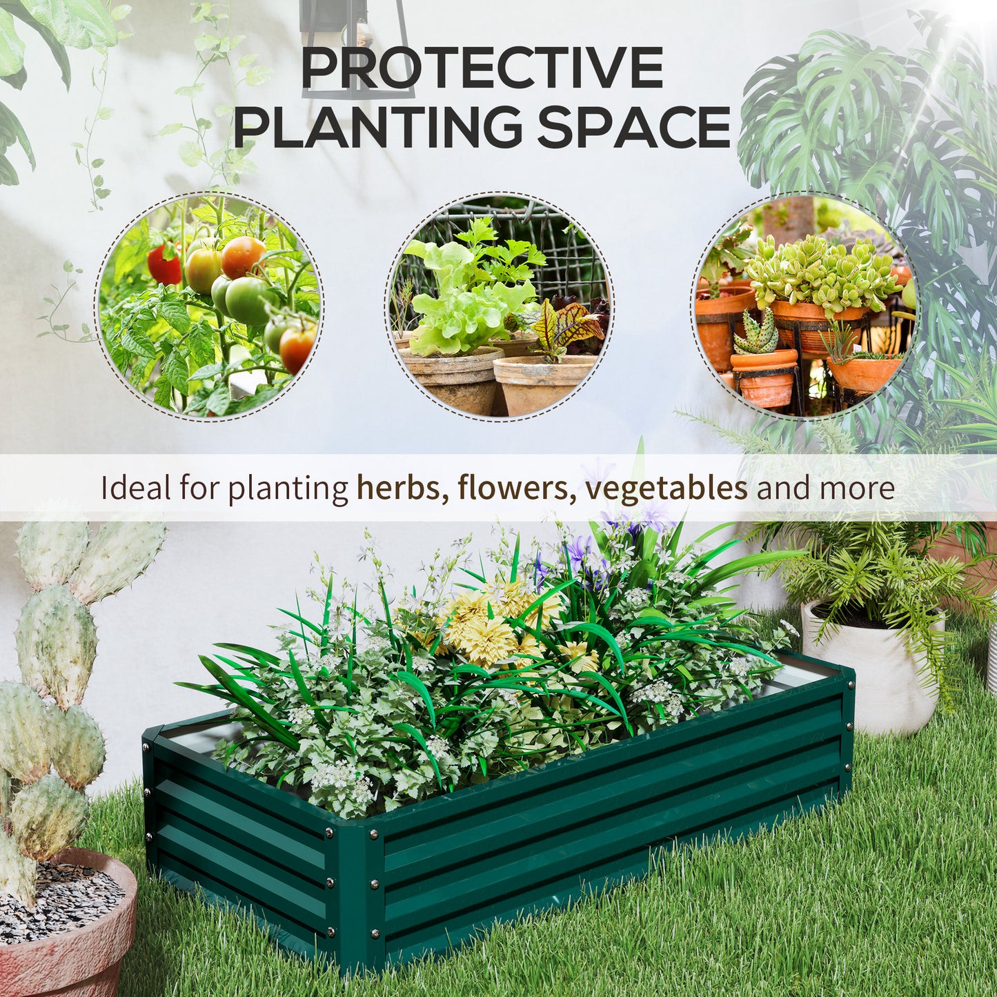 Outsunny Set Of 2 Raised Garden Beds Galvanised Outdoor Planters For Herbs And Vegetables For Patio Balcony Green