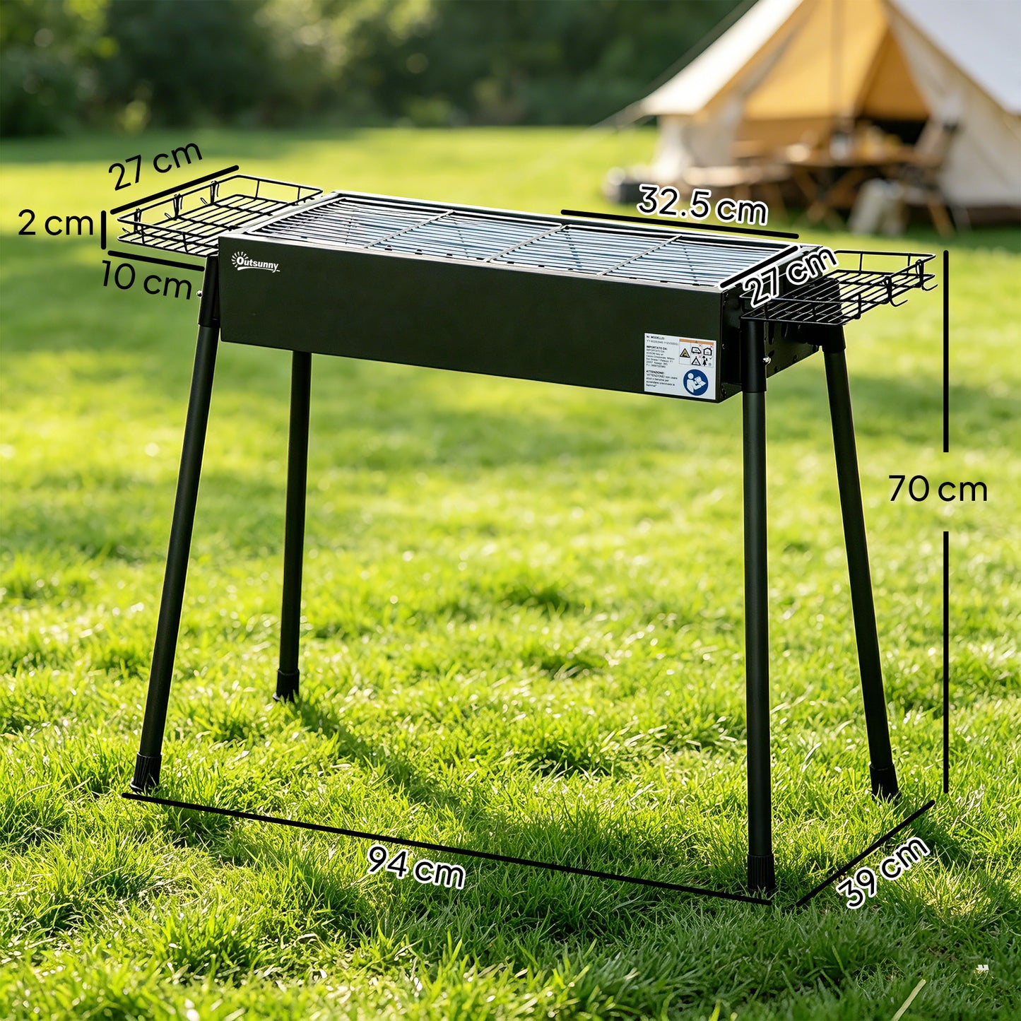 Outsunny Portable Charcoal BBQ Grill With Seasoning Baskets For Camping Picnics And Hiking
