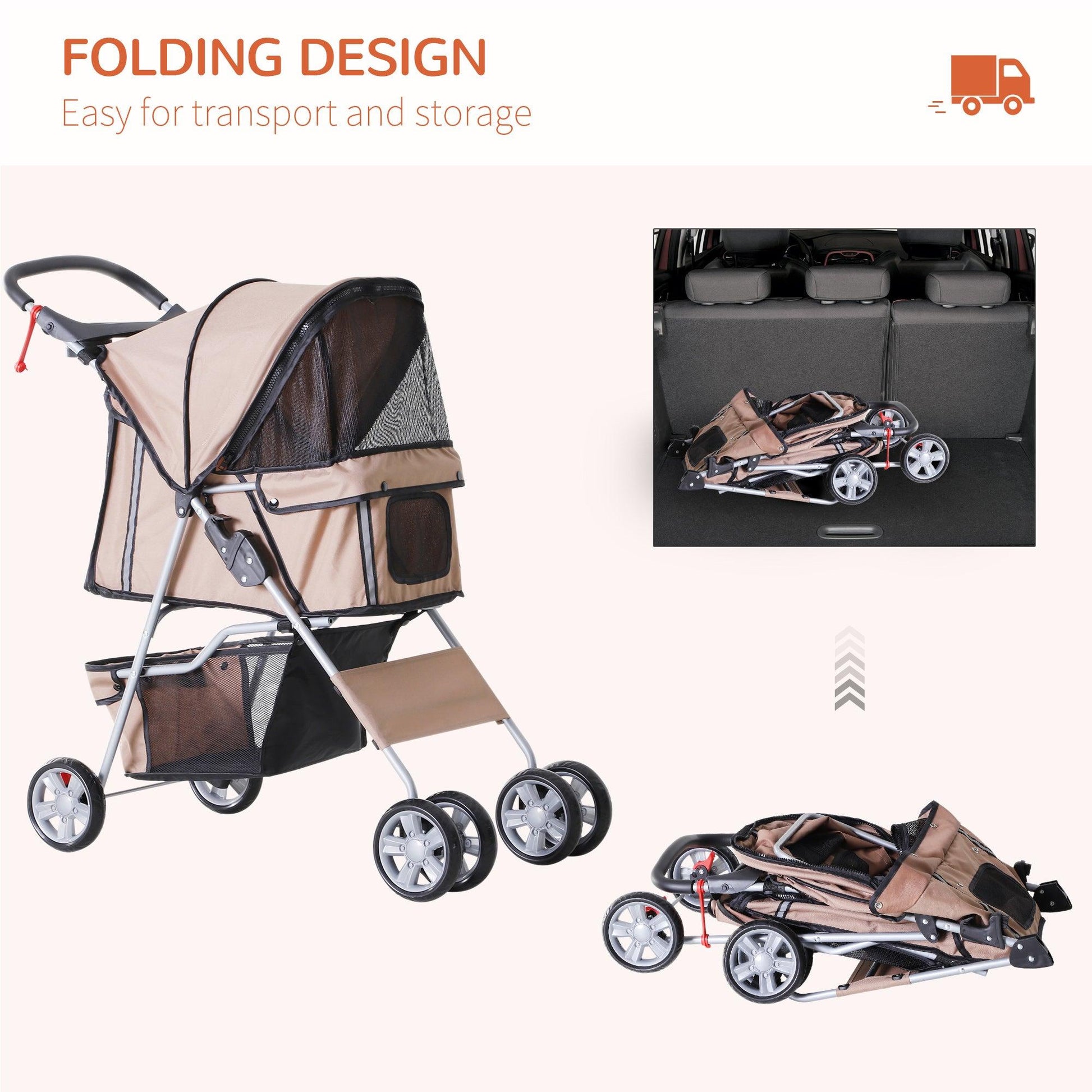 PawHut Mini Dog Stroller with Rain Cover, Folding Pet Pram - ALL4U RETAILER LTD