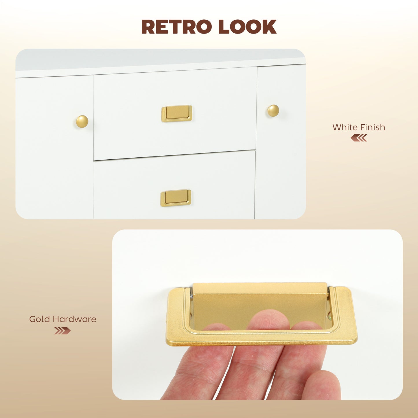 HOMCOM Modern White And Gold Sideboard With Storage Two Cupboards Three Drawers Adjustable Shelves