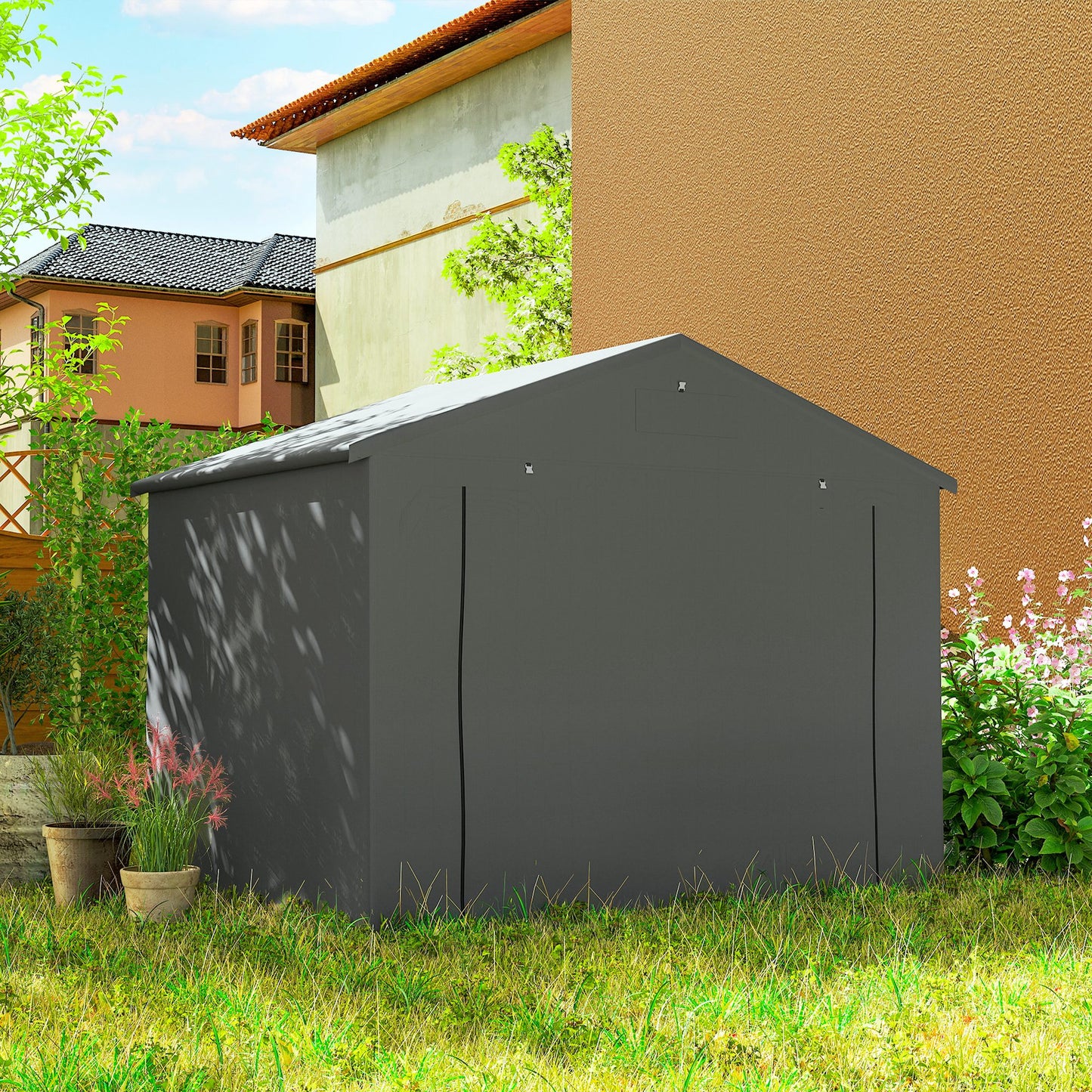 Outsunny 8 x 6 Ft Outdoor Garden Storage Shed Waterproof Bike Tent With Roll Up Zipper Door