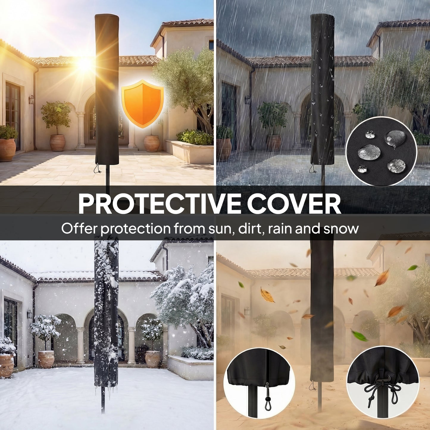 Outsunny 2.6 m Garden Parasol Umbrella With LED Solar Light And Cover For Patio Outdoor Market Umbrella Light Grey