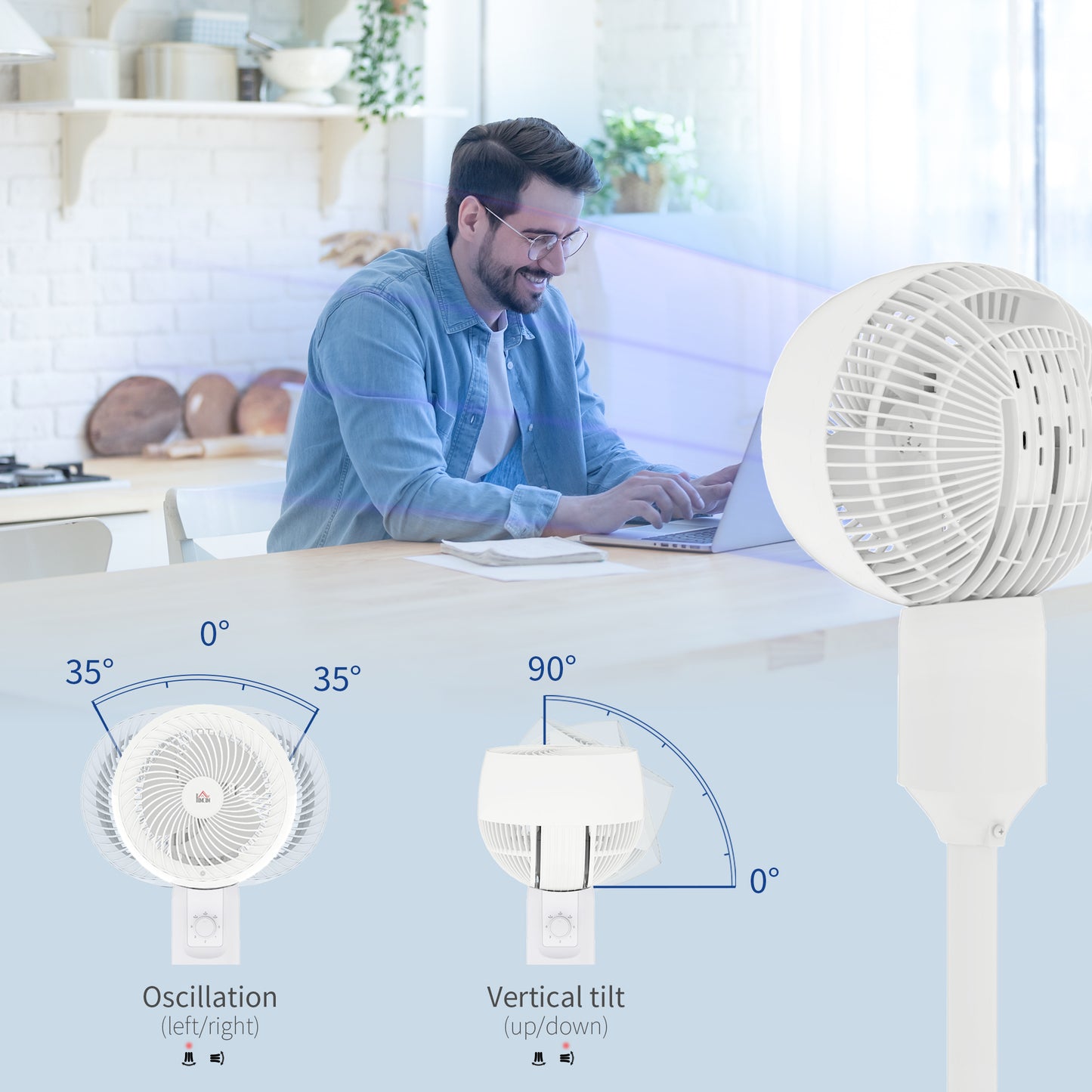 HOMCOM 9 Inch Pedestal Fan With 70 Degree Oscillation And 90 Degree Vertical Tilt 3 Speed Air Circulator For Home Office