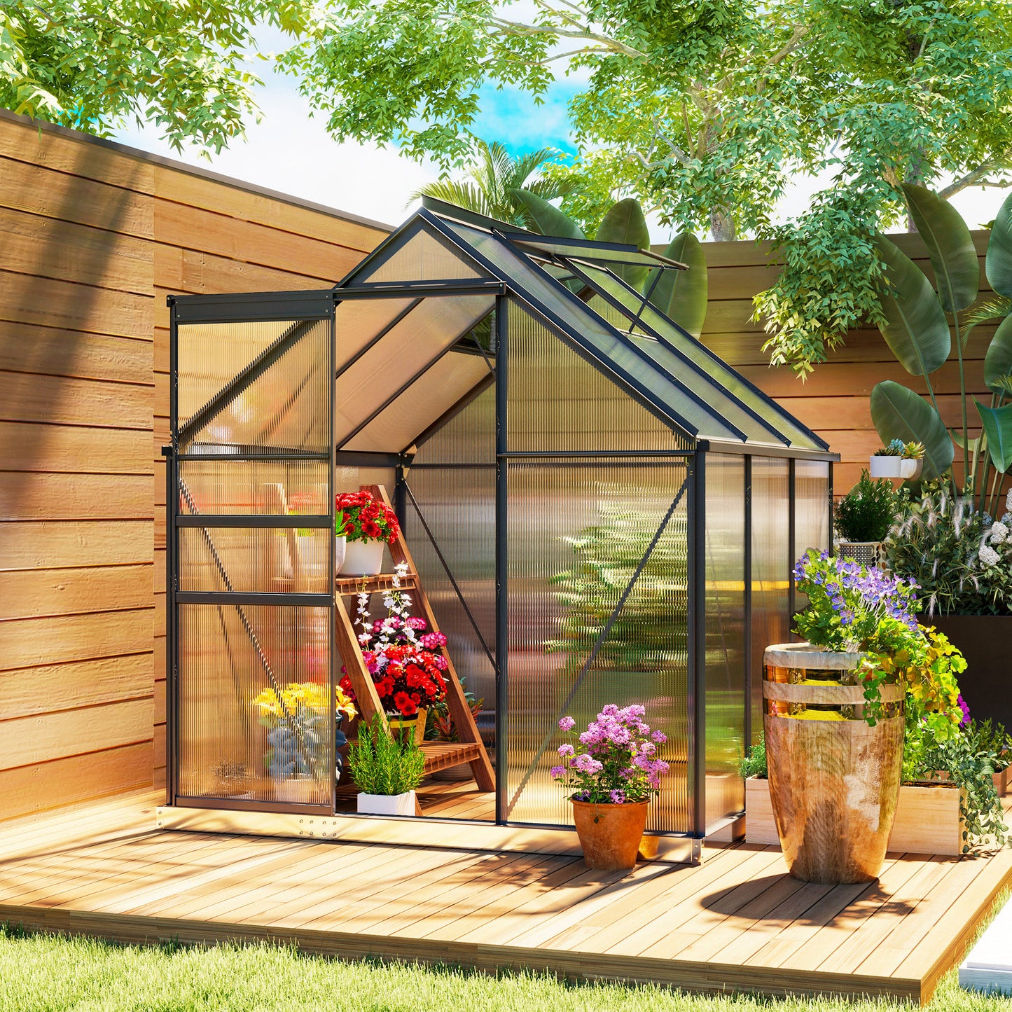 Outsunny 190 X 190 Cm Walk In Polycarbonate Greenhouse With Aluminium Frame For Garden Use