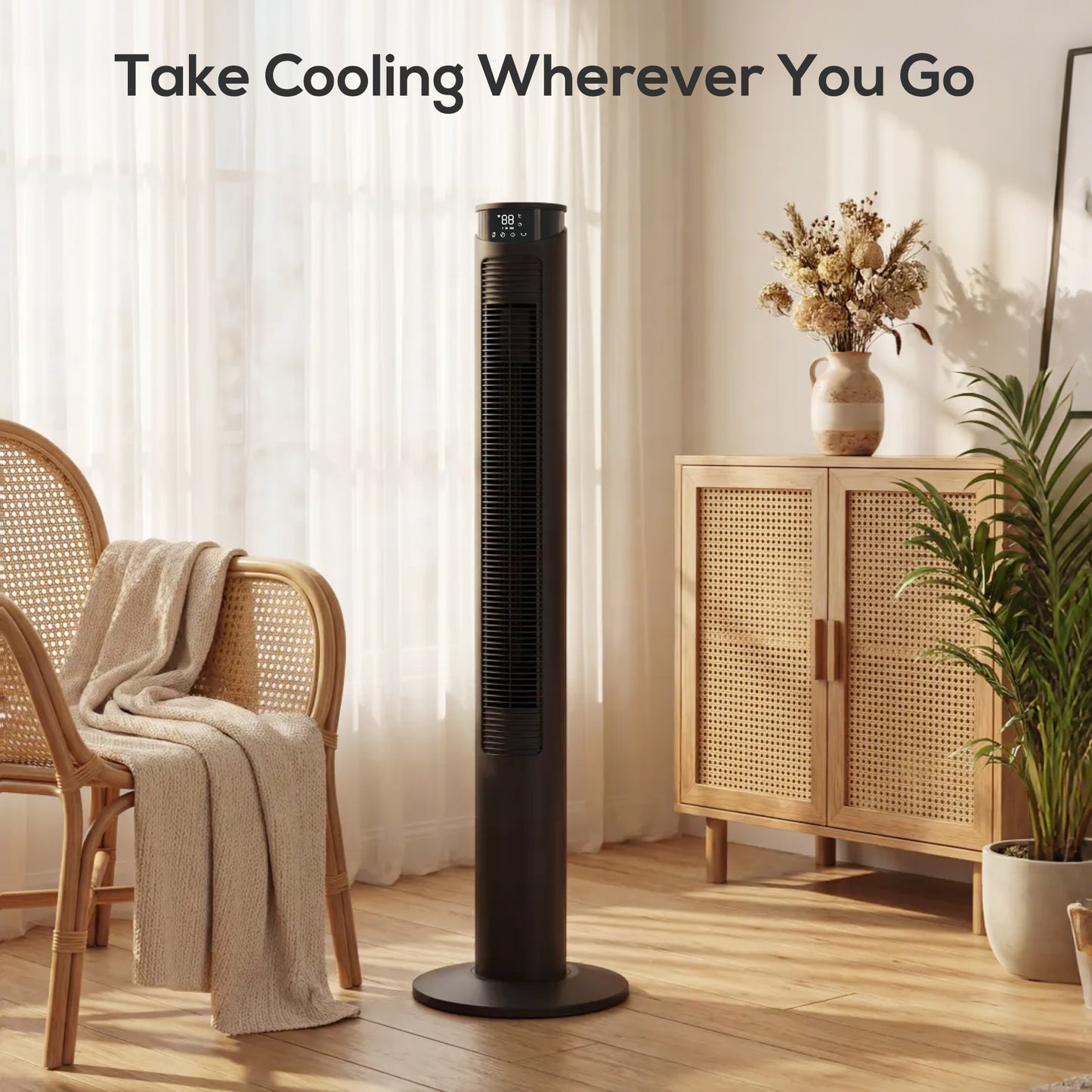 HOMCOM Tower Fan With WiFi Control And Remote 116 Cm Standing Floor Fan Black Edition